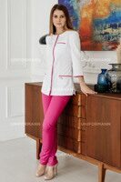 Блуза женская 6304 белая с розовой отделкой, 46