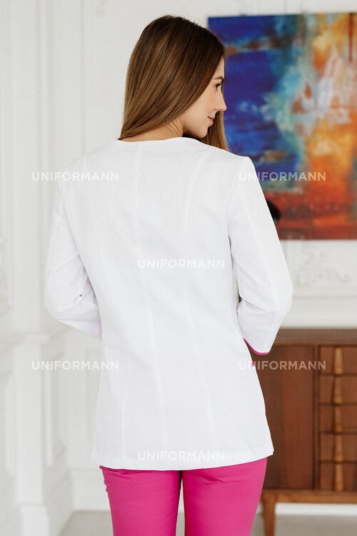 Блуза женская 6304 белая с розовой отделкой, 42