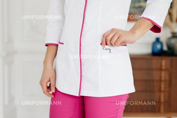 Блуза женская 6304 белая с розовой отделкой, 42
